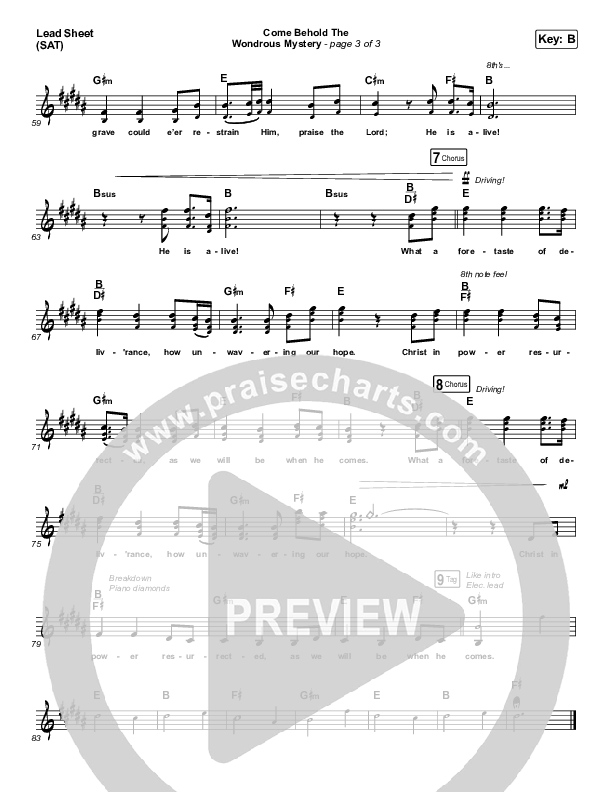 Come Behold The Wondrous Mystery Lead Sheet (SAT) (Shane & Shane / The Worship Initiative)