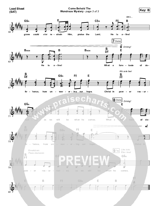 Come Behold The Wondrous Mystery Lead Sheet (SAT) (Shane & Shane / The Worship Initiative)