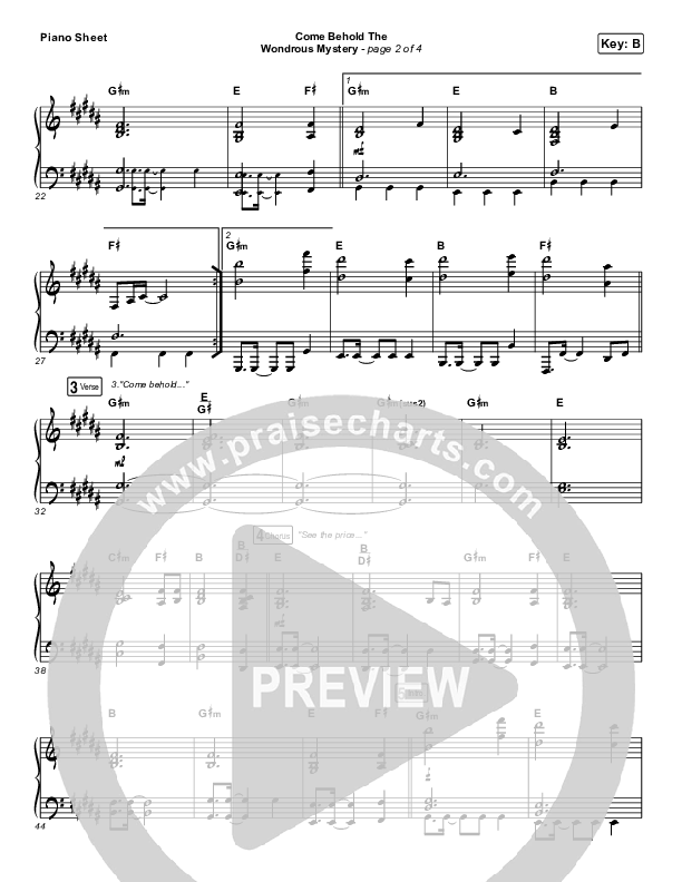 Come Behold The Wondrous Mystery Piano Sheet (Shane & Shane / The Worship Initiative)