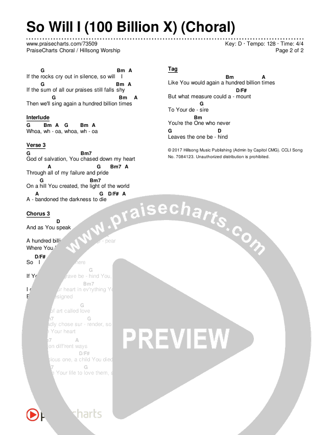 So Will I (100 Billion X) (Choral Anthem SATB) Chords & Lyrics (Hillsong Worship / Arr. Luke Gambill)