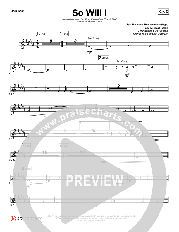 So Will I (100 Billion X) (Choral Anthem SATB) Bari Sax (Hillsong Worship / Arr. Luke Gambill)