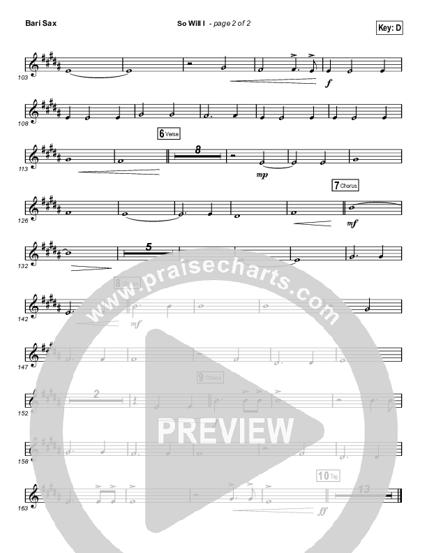 So Will I (100 Billion X) (Choral Anthem SATB) Bari Sax (Hillsong Worship / Arr. Luke Gambill)