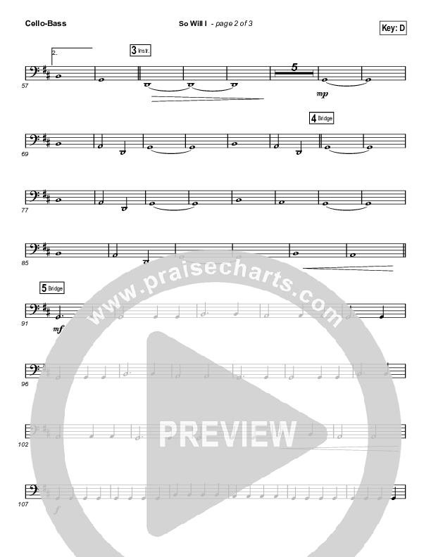 So Will I (100 Billion X) (Choral Anthem SATB) Cello/Bass (Hillsong Worship / Arr. Luke Gambill)