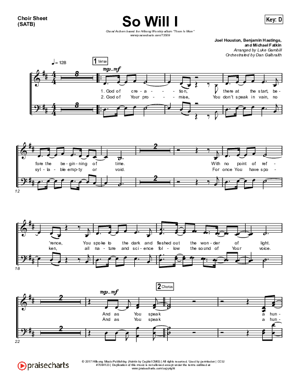 So Will I (100 Billion X) (Choral Anthem SATB) Choir Sheet (SATB) (Hillsong Worship / Arr. Luke Gambill)