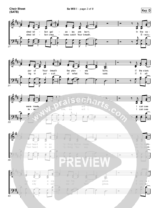 So Will I (100 Billion X) (Choral Anthem SATB) Choir Sheet (SATB) (Hillsong Worship / Arr. Luke Gambill)