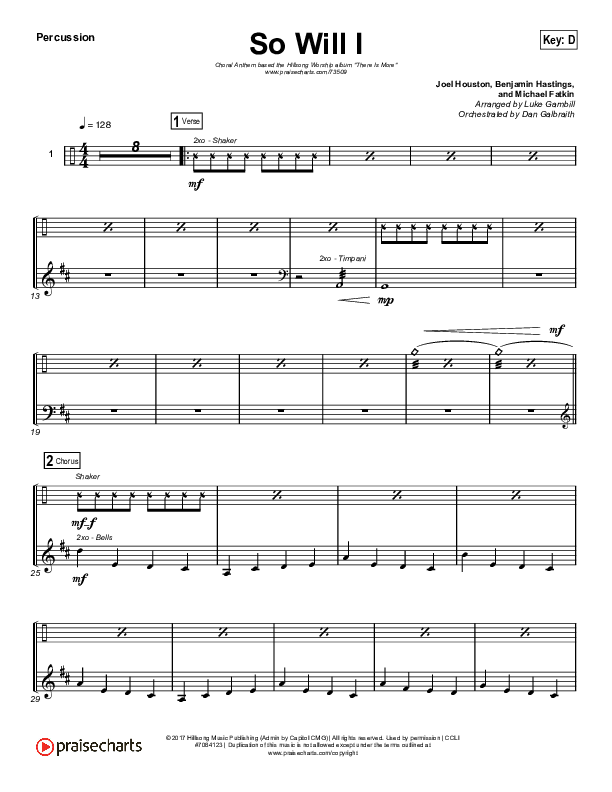So Will I (100 Billion X) (Choral Anthem SATB) Percussion (Hillsong Worship / Arr. Luke Gambill)