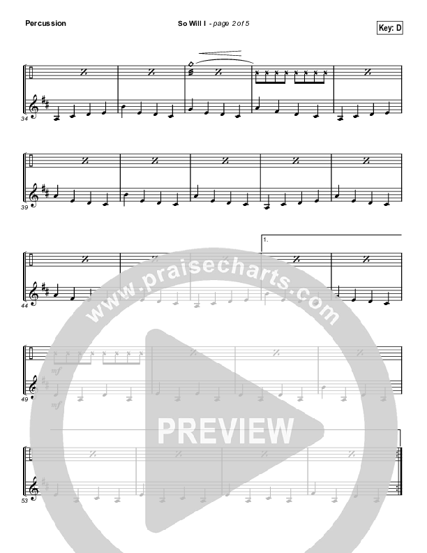So Will I (100 Billion X) (Choral Anthem SATB) Percussion (Hillsong Worship / Arr. Luke Gambill)