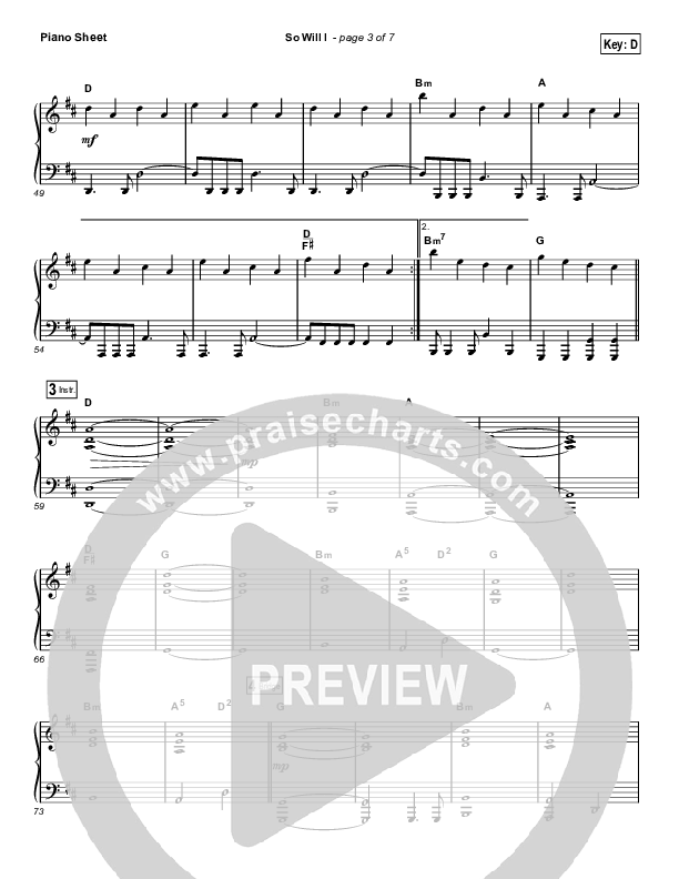 So Will I (100 Billion X) (Choral Anthem SATB) Piano Sheet (Hillsong Worship / Arr. Luke Gambill)