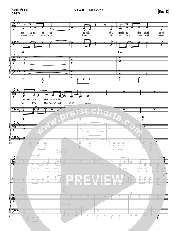 So Will I (100 Billion X) (Choral Anthem SATB) Piano/Vocal (SATB) (Hillsong Worship / Arr. Luke Gambill)