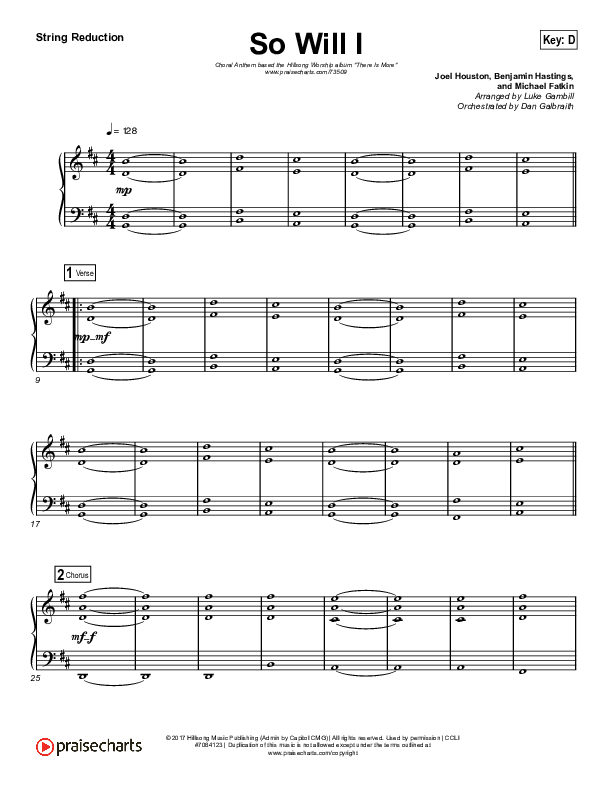 So Will I (100 Billion X) (Choral Anthem SATB) String Reduction (Hillsong Worship / Arr. Luke Gambill)
