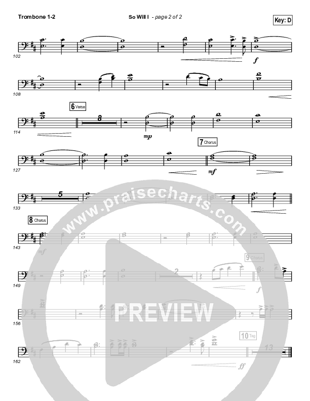 So Will I (100 Billion X) (Choral Anthem SATB) Trombone 1/2 (Hillsong Worship / Arr. Luke Gambill)