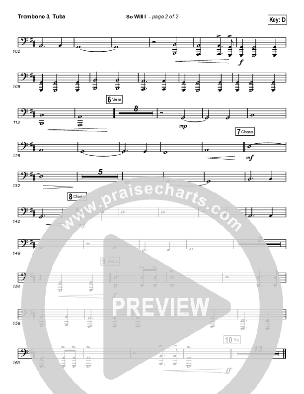 So Will I (100 Billion X) (Choral Anthem SATB) Trombone 3/Tuba (Hillsong Worship / Arr. Luke Gambill)