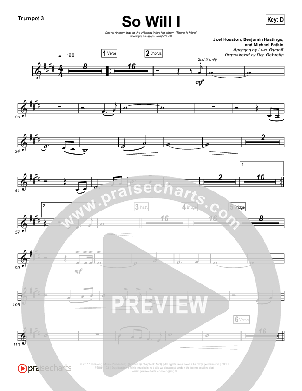 So Will I (100 Billion X) (Choral Anthem SATB) Trumpet 3 (Hillsong Worship / Arr. Luke Gambill)