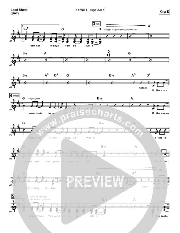 So Will I (100 Billion X) (Choral Anthem SATB) Lead Sheet (SAT) (Hillsong Worship / Arr. Luke Gambill)