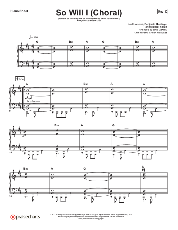 So Will I (100 Billion X) (Choral Anthem SATB) Piano Sheet (Hillsong Worship / Arr. Luke Gambill)