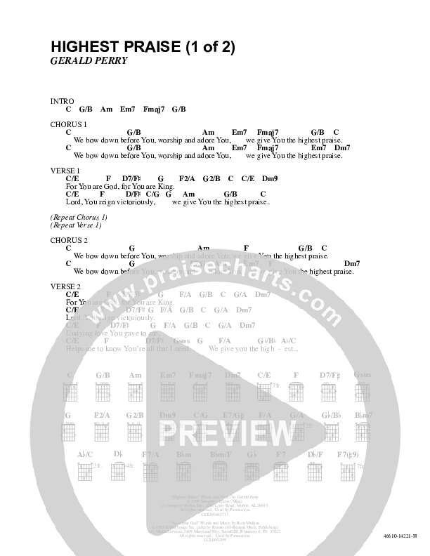 Highest Praise Chord Chart (Ken Reynolds)