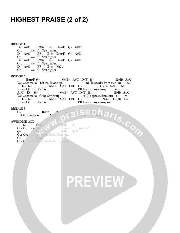 Highest Praise Chord Chart (Ken Reynolds)