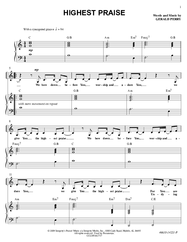 Highest Praise Sheet Music PDF (Ken Reynolds) PraiseCharts
