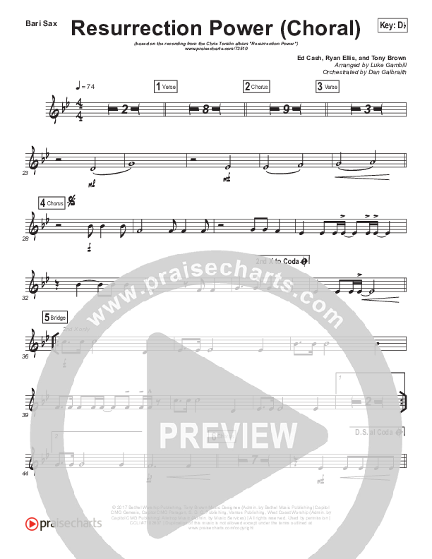 Resurrection Power (Choral Anthem SATB) Bari Sax (Chris Tomlin / Arr. Luke Gambill)