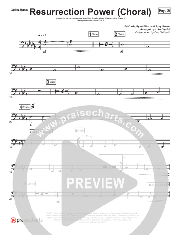 Resurrection Power (Choral Anthem SATB) Cello/Bass (Chris Tomlin / Arr. Luke Gambill)