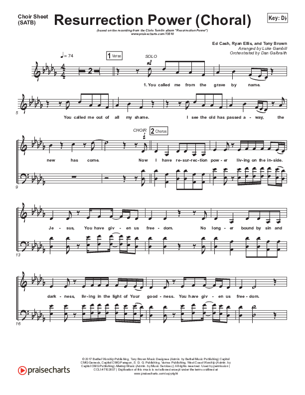 Resurrection Power (Choral Anthem SATB) Choir Sheet (SATB) (Chris Tomlin / Arr. Luke Gambill)