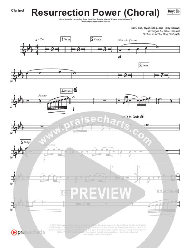 Resurrection Power (Choral Anthem SATB) Clarinet (Chris Tomlin / Arr. Luke Gambill)