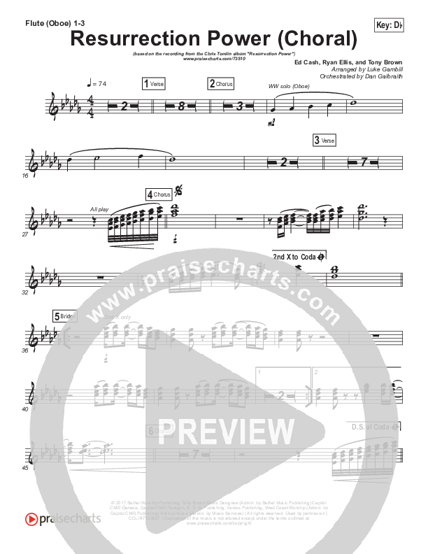 Resurrection Power (Choral Anthem SATB) Flute/Oboe 1/2/3 (Chris Tomlin / Arr. Luke Gambill)