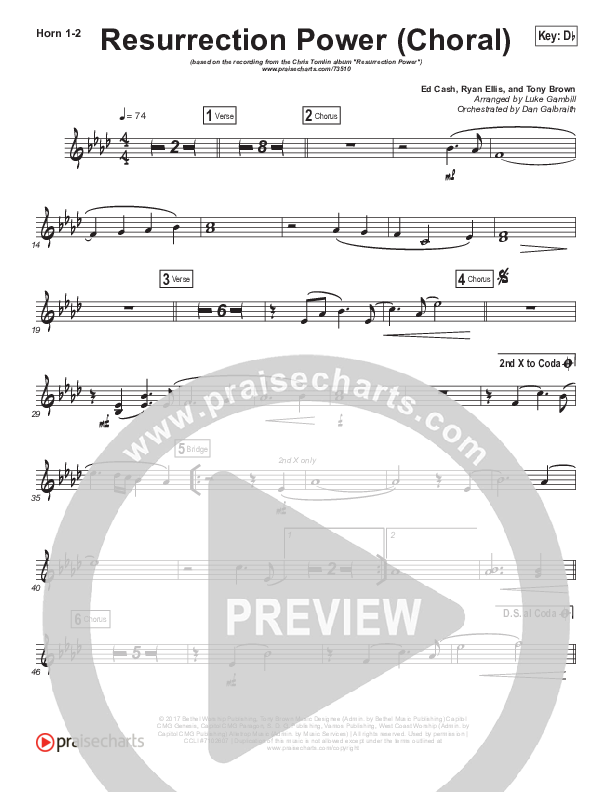 Resurrection Power (Choral Anthem SATB) French Horn 1/2 (Chris Tomlin / Arr. Luke Gambill)