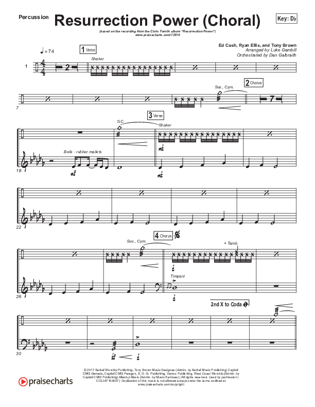 Resurrection Power (Choral Anthem SATB) Percussion (Chris Tomlin / Arr. Luke Gambill)