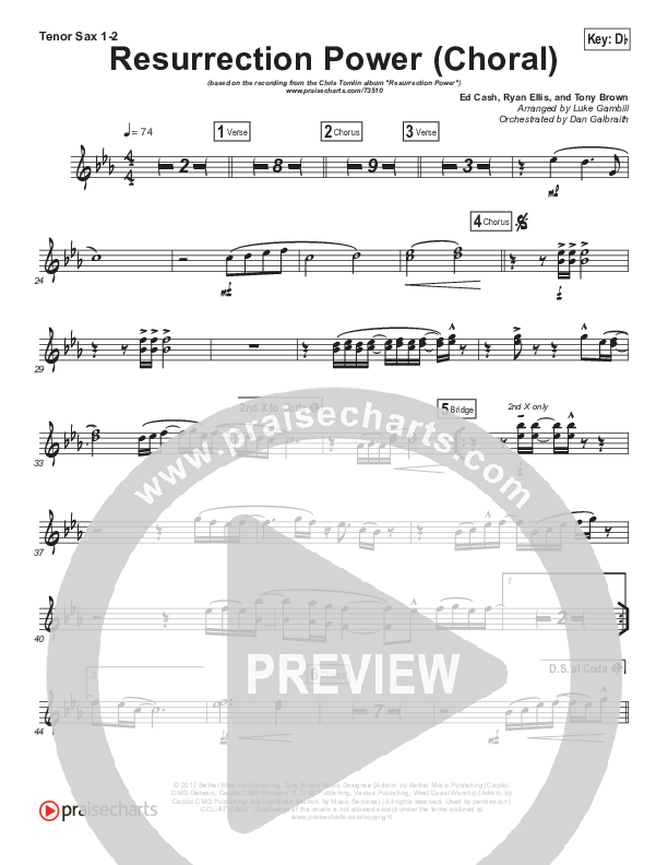 Resurrection Power (Choral Anthem SATB) Tenor Sax 1/2 (Chris Tomlin / Arr. Luke Gambill)