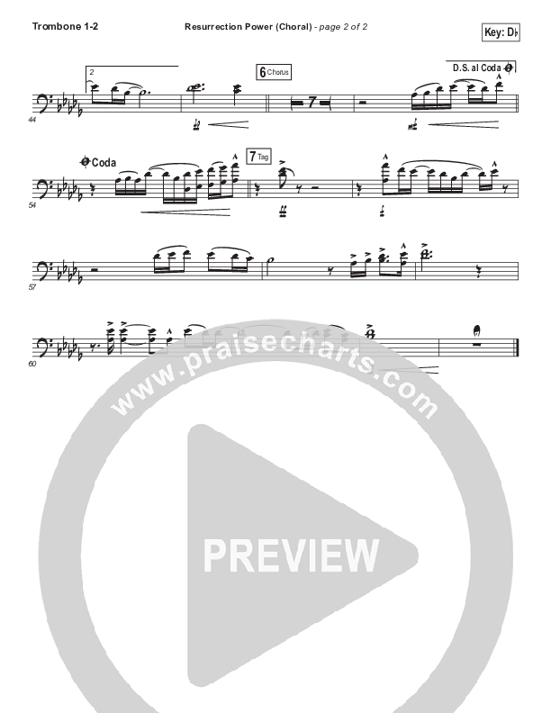 Resurrection Power (Choral Anthem SATB) Trombone 1/2 (Chris Tomlin / Arr. Luke Gambill)