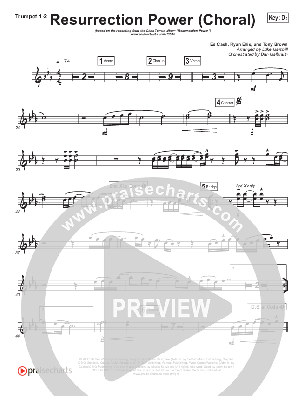 Resurrection Power (Choral Anthem SATB) Trumpet 1,2 (Chris Tomlin / Arr. Luke Gambill)