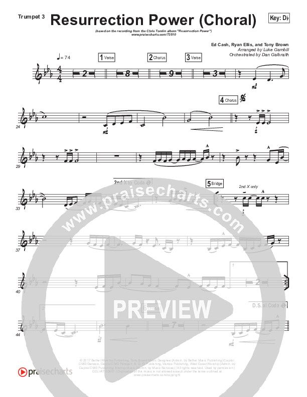 Resurrection Power (Choral Anthem SATB) Trumpet 3 (Chris Tomlin / Arr. Luke Gambill)