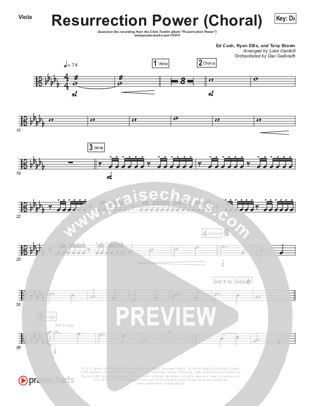 Resurrection Power (Choral Anthem SATB) Viola (Chris Tomlin / Arr. Luke Gambill)