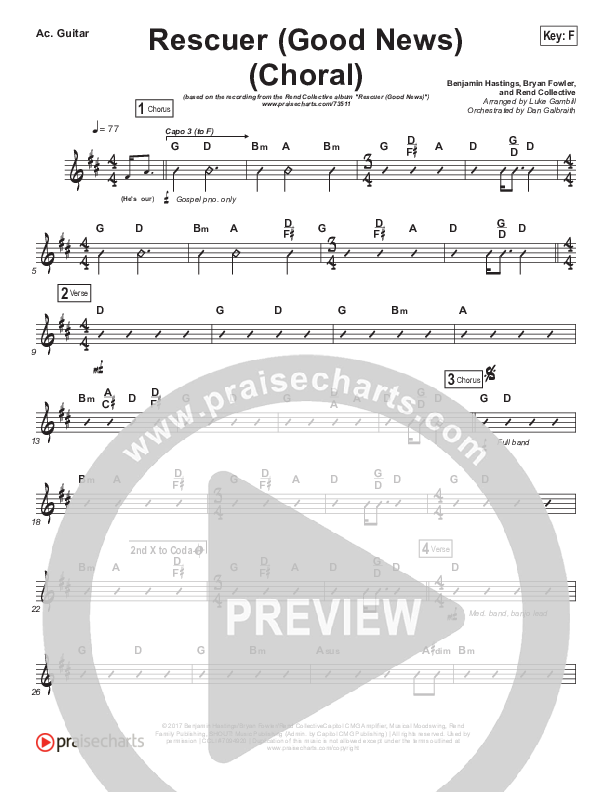 Rescuer (Good News) (Choral Anthem SATB) Rhythm Chart (Rend Collective / Arr. Luke Gambill)