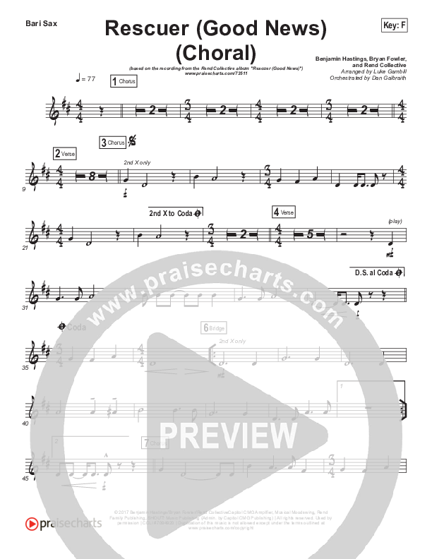 Rescuer (Good News) (Choral Anthem SATB) Bari Sax (Rend Collective / Arr. Luke Gambill)
