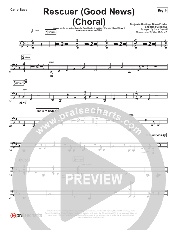 Rescuer (Good News) (Choral Anthem SATB) Cello/Bass (Rend Collective / Arr. Luke Gambill)