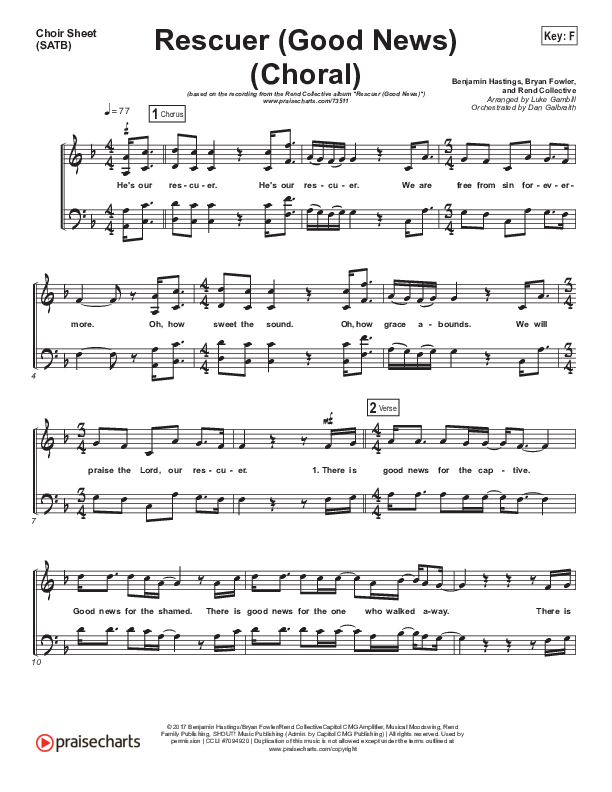 Rescuer (Good News) (Choral Anthem SATB) Choir Sheet (SATB) (Rend Collective / Arr. Luke Gambill)