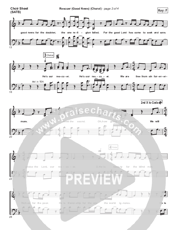 Rescuer (Good News) (Choral Anthem SATB) Choir Sheet (SATB) (Rend Collective / Arr. Luke Gambill)