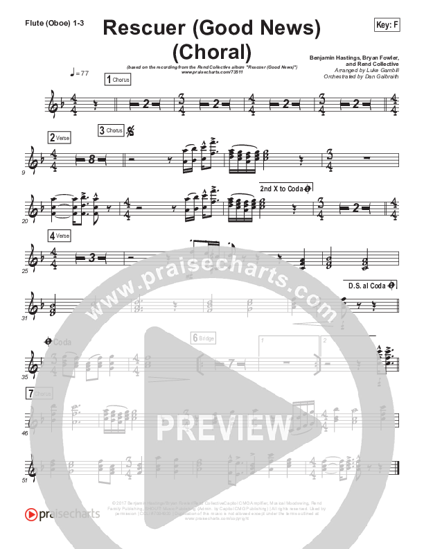 Rescuer (Good News) (Choral Anthem SATB) Flute/Oboe 1/2/3 (Rend Collective / Arr. Luke Gambill)