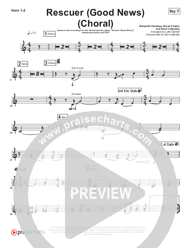 Rescuer (Good News) (Choral Anthem SATB) Brass Pack (Rend Collective / Arr. Luke Gambill)