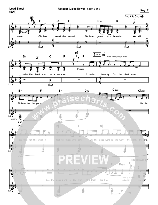 Rescuer (Good News) (Choral Anthem SATB) Lead Sheet (SAT) (Rend Collective / Arr. Luke Gambill)