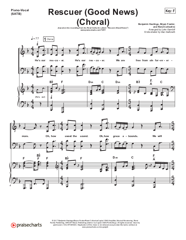 Rescuer (Good News) (Choral Anthem SATB) Piano/Vocal Pack (Rend Collective / Arr. Luke Gambill)