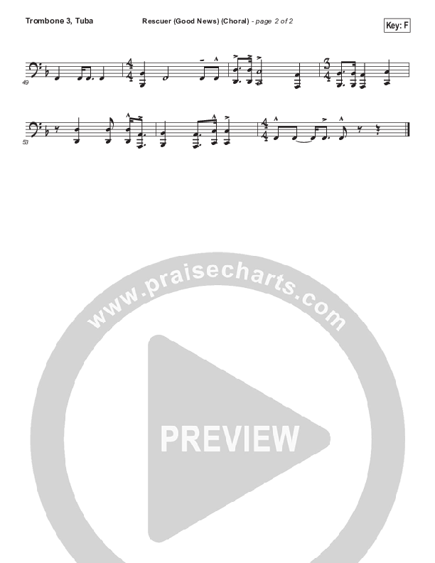 Rescuer (Good News) (Choral Anthem SATB) Trombone 3/Tuba (Rend Collective / Arr. Luke Gambill)