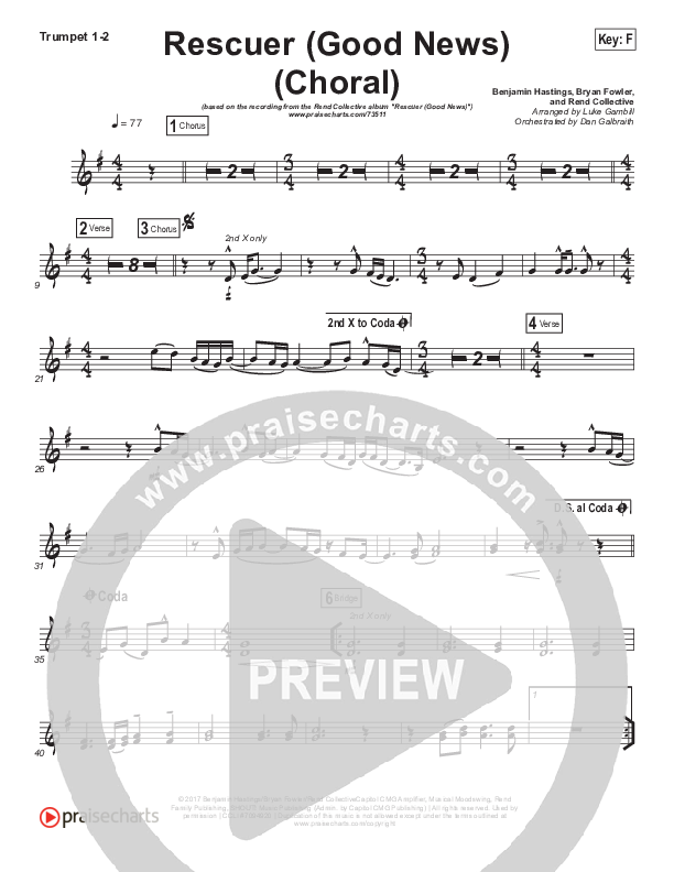 Rescuer (Good News) (Choral Anthem SATB) Brass Pack (Rend Collective / Arr. Luke Gambill)