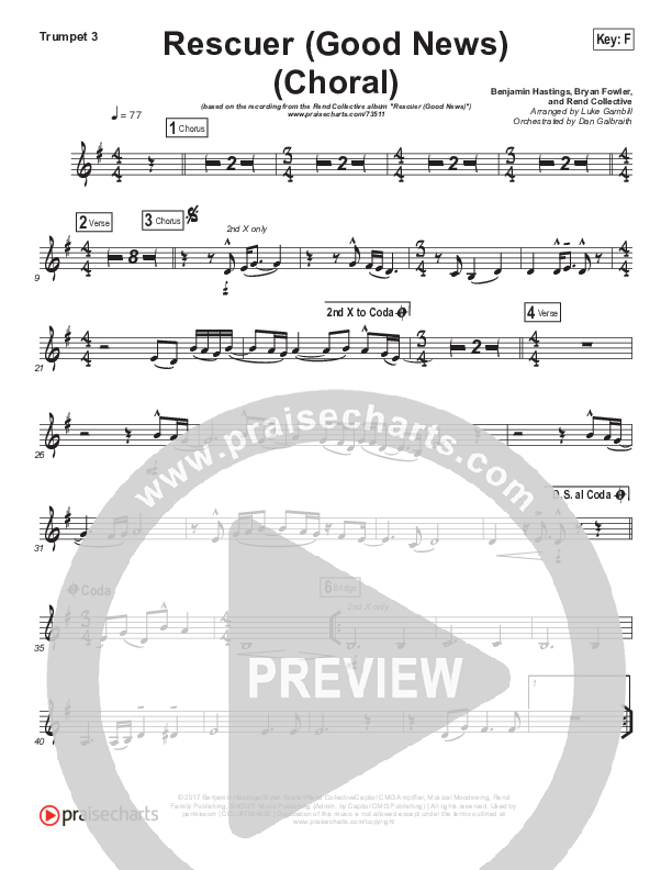 Rescuer (Good News) (Choral Anthem SATB) Trumpet 3 (Rend Collective / Arr. Luke Gambill)