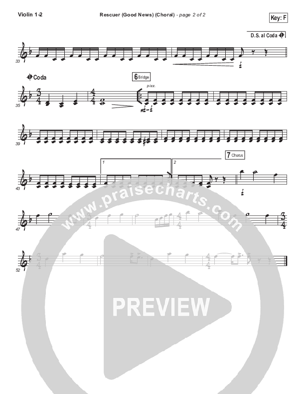 Rescuer (Good News) (Choral Anthem SATB) Violin 1/2 (Rend Collective / Arr. Luke Gambill)