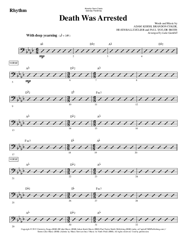 Death Was Arrested Rhythm Chart (WorshipTeam.tv)