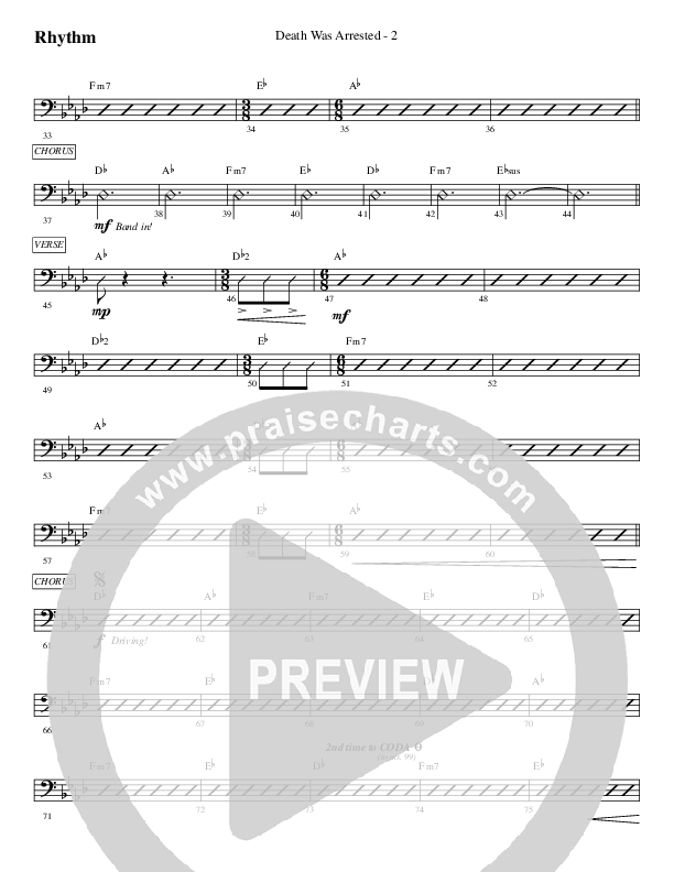 Death Was Arrested Rhythm Chart (WorshipTeam.tv)