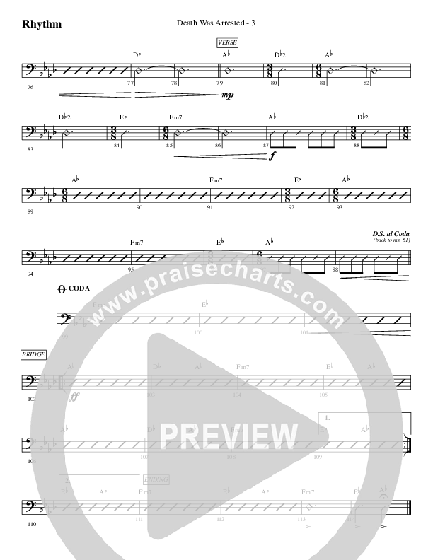 Death Was Arrested Rhythm Chart (WorshipTeam.tv)
